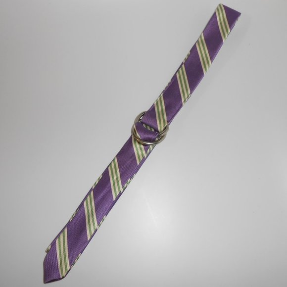 J Crew Silk Belt D Rings Purple Green Diagonal Stripe S/M Small Medium - Picture 4 of 9
